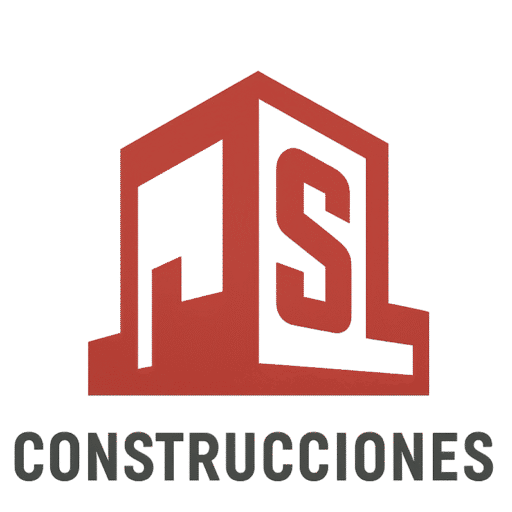 Logotipo de JSL Construcciones con las letras JSL integradas en una estructura roja que simula un edificio, acompañado del texto "CONSTRUCCIONES" en gris oscuro.
